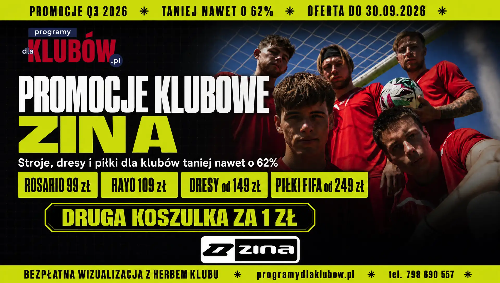 Okładka katalogu Zina Teamwear Q3 2026 - stroje, dresy i piłki w cenach klubowych